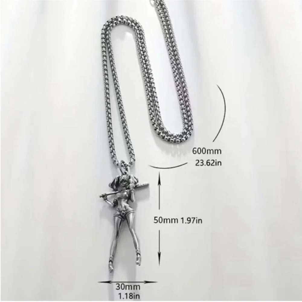 Harley Quinn Pendant Necklace Retro DC Joker’s Girlfriend Bikercore Streetwear
